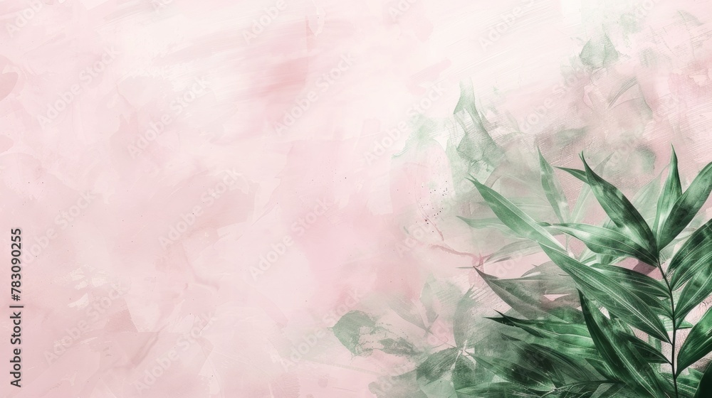 A painting of a green plant on pink background, AI
