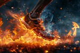 Blazing athletic shoes in a fiery backdrop