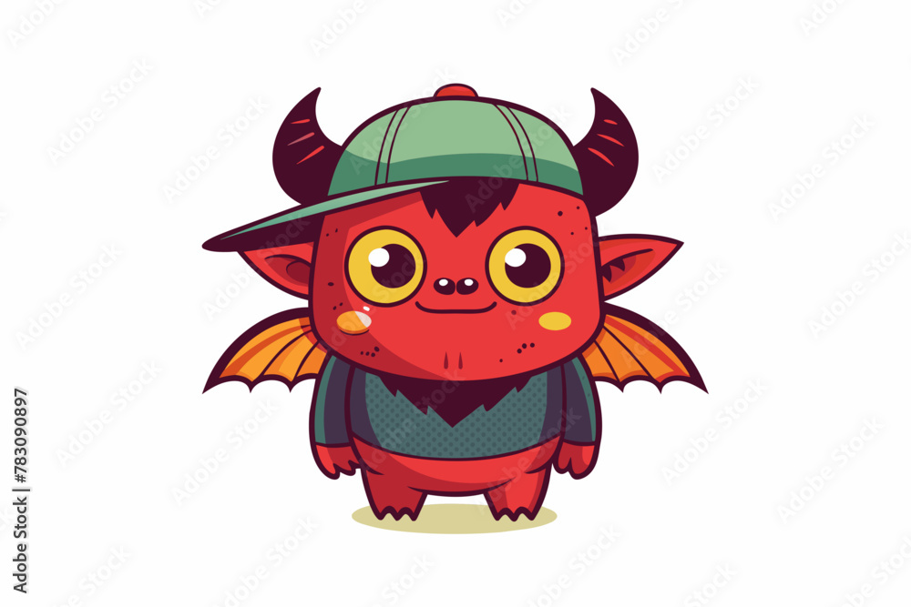 cute-satan-in-cap, cartoon devil cartoon vector illustration