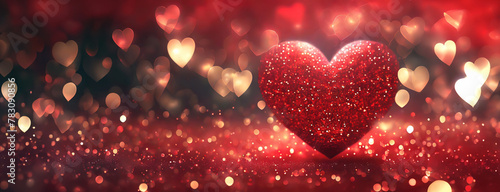 Red Glittering Heart on Bokeh Background. Shimmering love symbol amidst sparkling lights and vivid hues, conveying romance