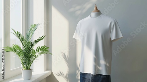 Men's white T-shirt mockup, put on a mannequin T-shirt mockup