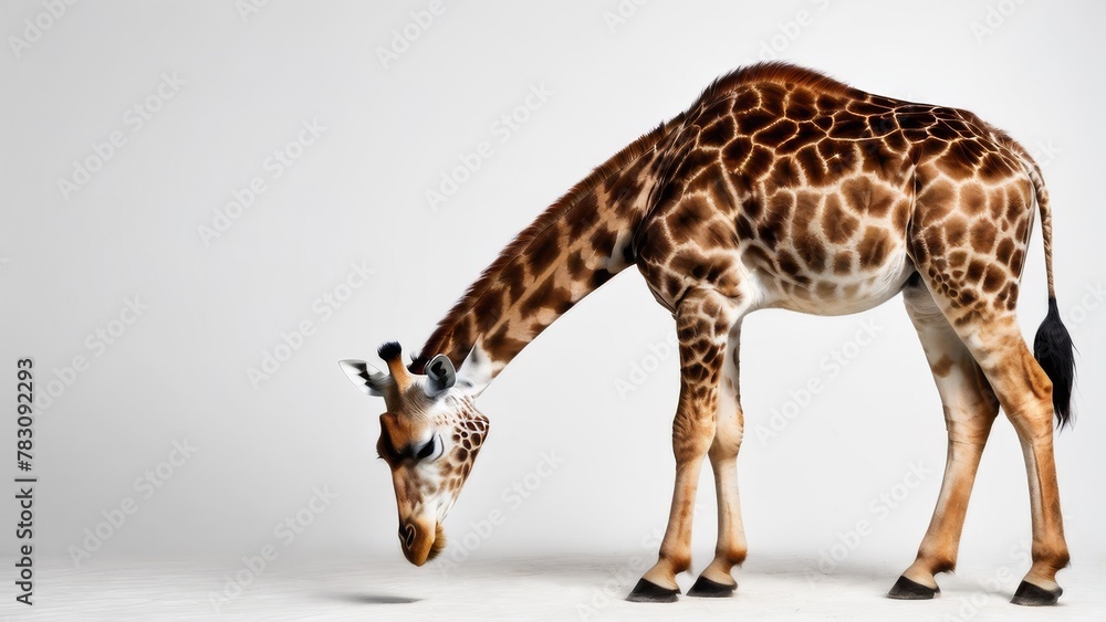 Giraffe isolated on white background, side view, studio shot
