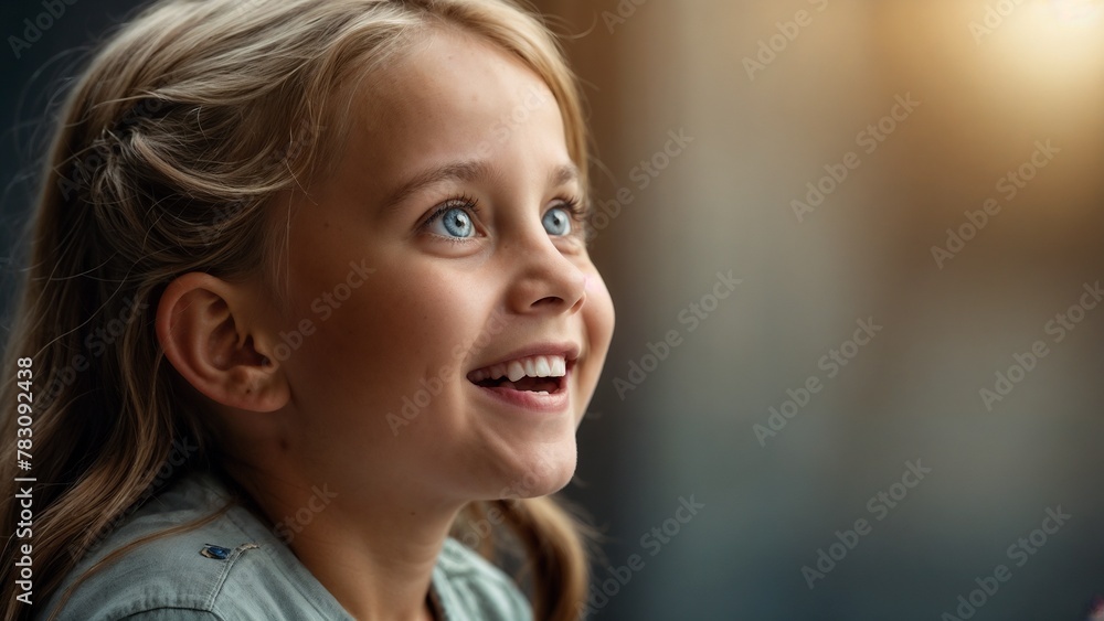 Little girl smiling over isolated background. Banner, lots of empty space for texts. Close-up Little girl smiling over isolated background. Banner, lots of empty space for texts. Close-up