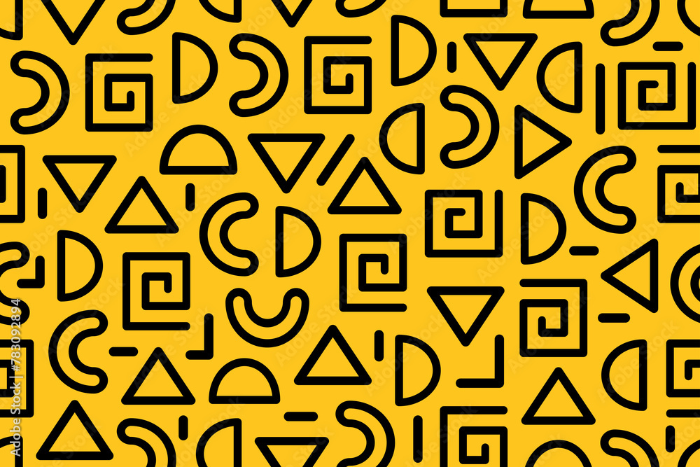 Abstract seamless geometric pattern in black and yellow colors. Simple minimalistic modern repeating pattern with flat geometric elements. Abstract seamless geometric pattern in black and yellow colors. Simple minimalistic modern repeating pattern with flat geometric elements.