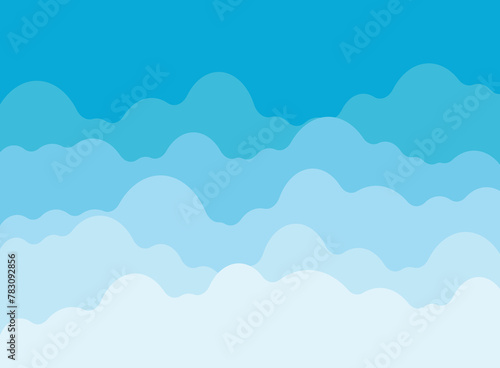 Blue sky with white clouds in flat style. Airy atmosphere vector illustration on isolated background. Nature sign business concept.