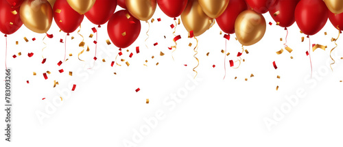 Celebration with gold confetti and red  gold balloons © Tony A