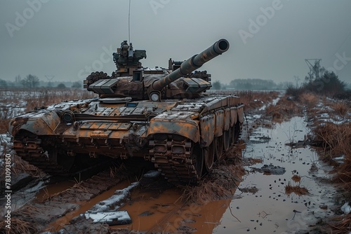 Abandoned Tank in a desolate winter field