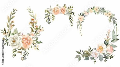 watercolor, florals, botanical, graphics, invitation, pastel, blooms, romantic, greenery, bouquets, vintage, wedding, elements, bridal, illustrations photo