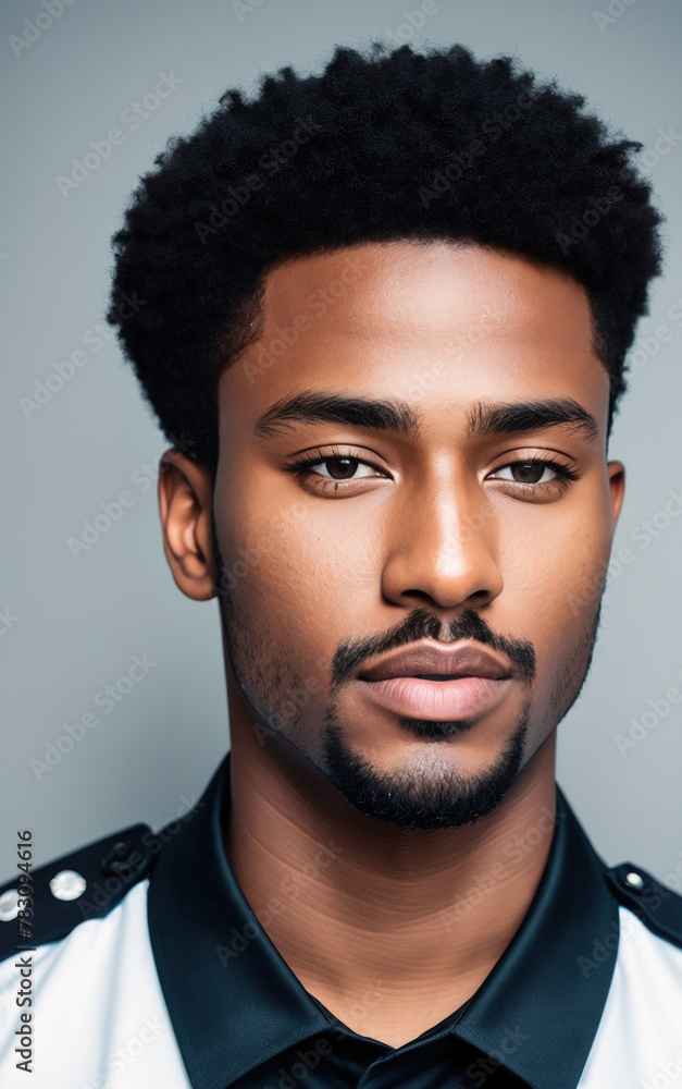 A young man with short hair wearing a black and white striped shirt. A young man with short hair wearing a black and white striped shirt.