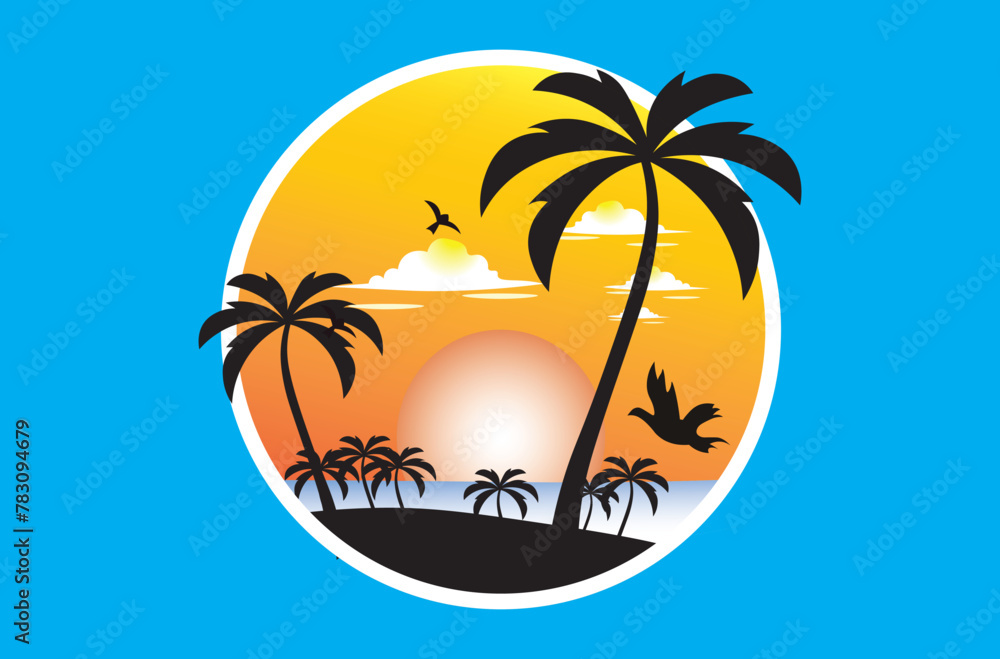 Naklejka premium vector landscape silhouettes in the afternoon give a warm and comfortable impression.