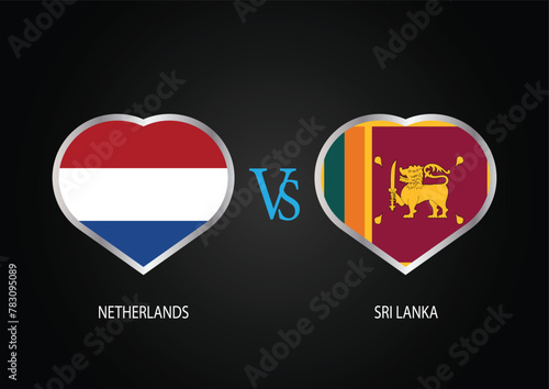Netherlands Vs Sri Lanka, Cricket Match concept with creative illustration of participant countries flag Batsman and Hearts isolated on black background