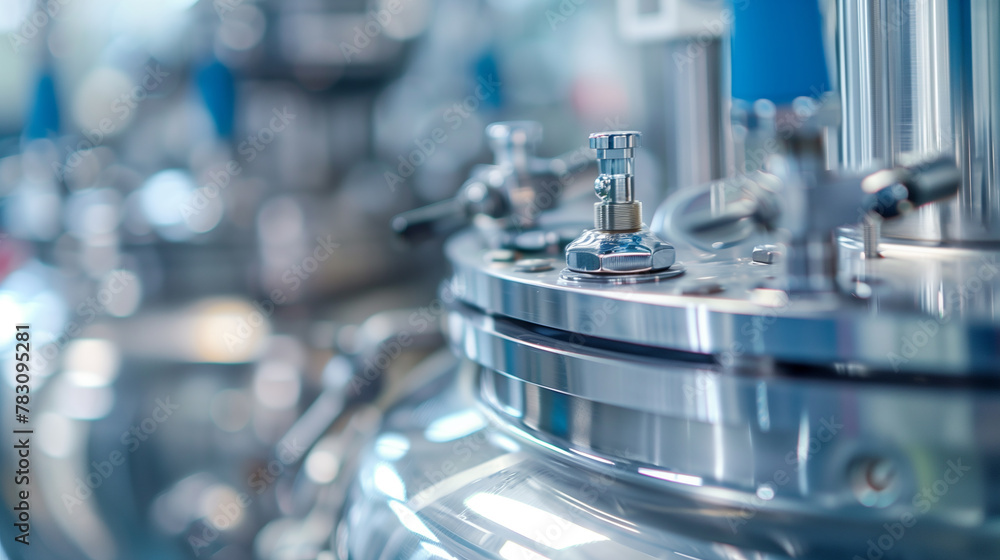 A factory with many machines and a large silver pot. Scene is industrial and mechanical A factory with many machines and a large silver pot. Scene is industrial and mechanical