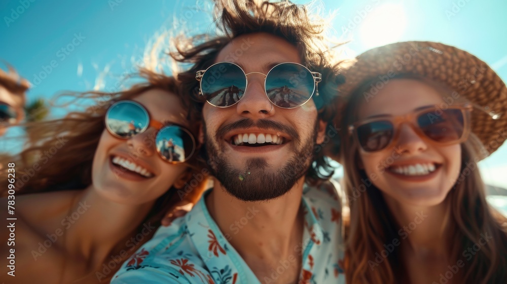 A group of three people are taking a selfie together, AI A group of three people are taking a selfie together, AI