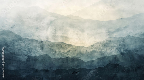 Ethereal blue mountain ranges captured in expressive strokes