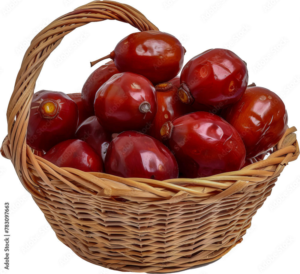 Juicy jujube in a rustic wicker basket cut out png on transparent background Juicy jujube in a rustic wicker basket cut out png on transparent background