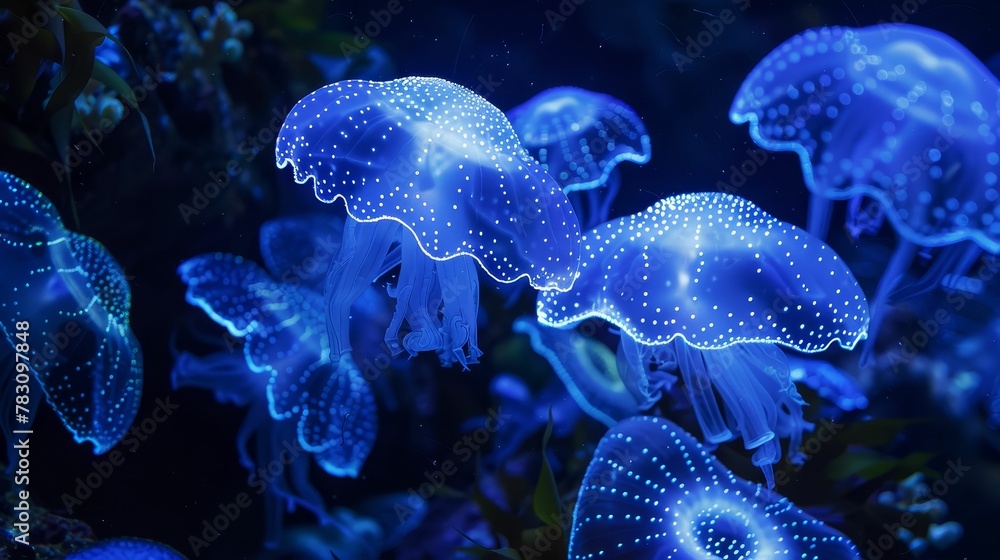 Bioluminescent marine life in biotech research, underwater glow, exploring deep sea genetics ar 169 Bioluminescent marine life in biotech research, underwater glow, exploring deep sea genetics ar 169