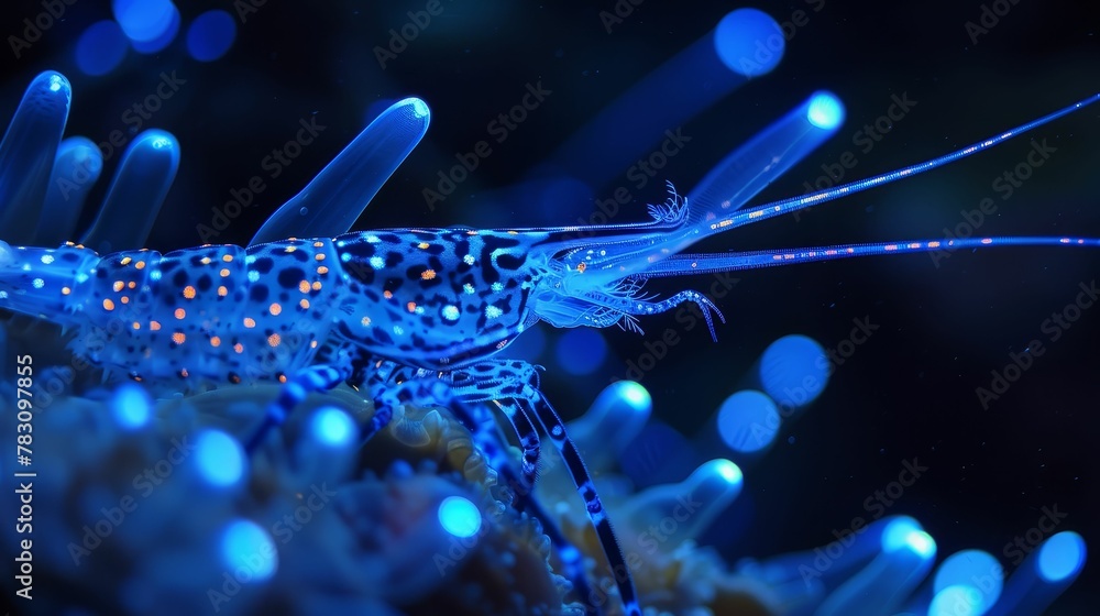 Bioluminescent marine life in biotech research, underwater glow, exploring deep sea genetics ar 169 - obrazy, fototapety, plakaty 