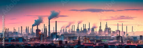 showcasing the silhouettes of industrial factory skylines against a dusky, industrialized cityscape. Generative AI photo