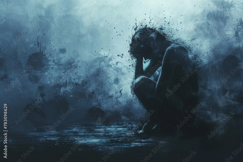Psychological help, depression and mental disorder illustration, AI generated Psychological help, depression and mental disorder illustration, AI generated