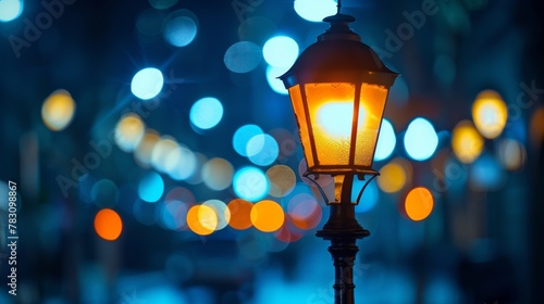 A street light in the middle of a city at night, AI