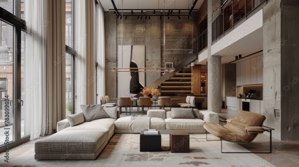 Modern Loft Apartment Interior with Elegant Design and Natural Light