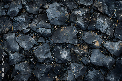 Grober Asphaltboden, beschädigt, Textur mit Steinen, Straße, Hintergrund erstellt mit generativer KI photo