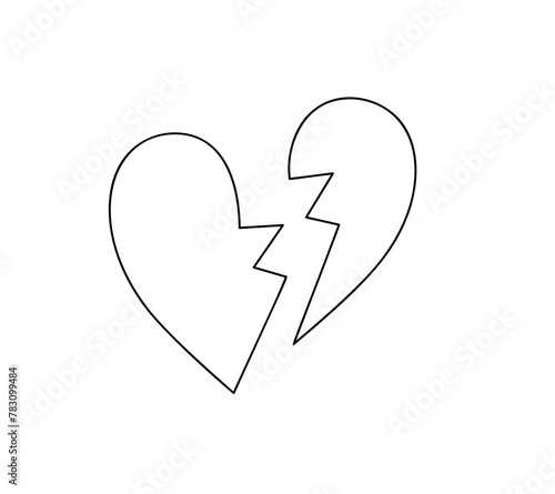 Broken heart simple doodle outline vector illustration, cute thin anime line symbol of unhappiness, divorce, breaukup, end of love, relationship, simple linear icon © Contes de fée 