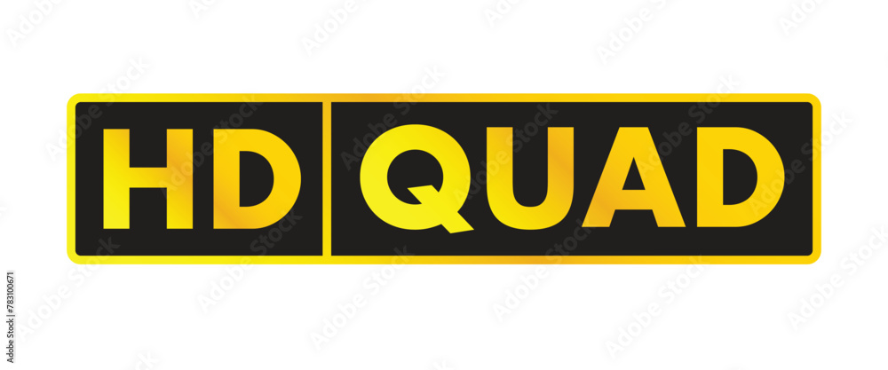 HD Quad. Presentation plate in gold color, icon symbol for TVs on a white background.