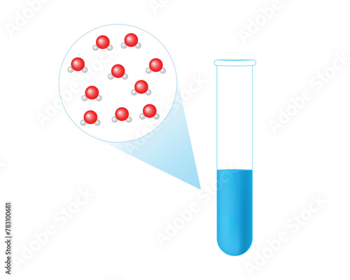 The structure of water. Water in a laboratory test tube. Water molecules.
