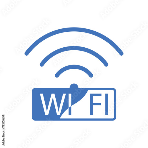 Blue icon of a wireless Wi-Fi network. A vector symbol of a Wi-Fi network.