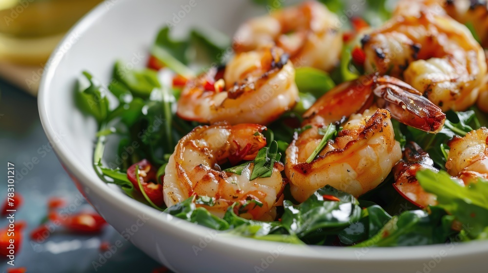 Grilled Shrimp Salad with Fresh Greens and Herbs