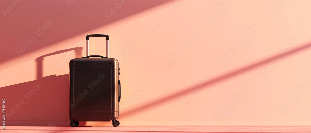 Minimal travel mock with suitcase or luggage, shadows effect, copy space. Bags for trip. Vacation leisure concept. Generative ai Minimal travel mock with suitcase or luggage, shadows effect, copy space. Bags for trip. Vacation leisure concept. Generative ai