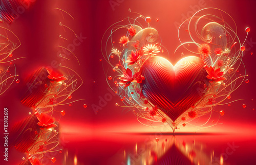 Red Heart shapes for valentines day background  generative ai
