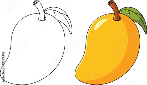 Mango Isolated Vector Illustration Hand Drawn Coloring Page for Kids