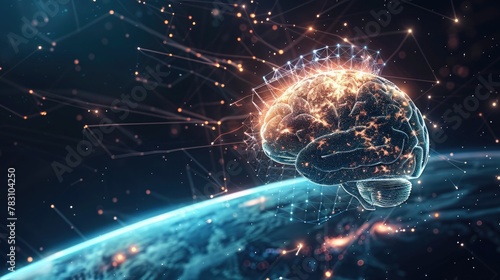 AI Ethics and Governance. Digital brain in space illustrates AI's role in global ethics