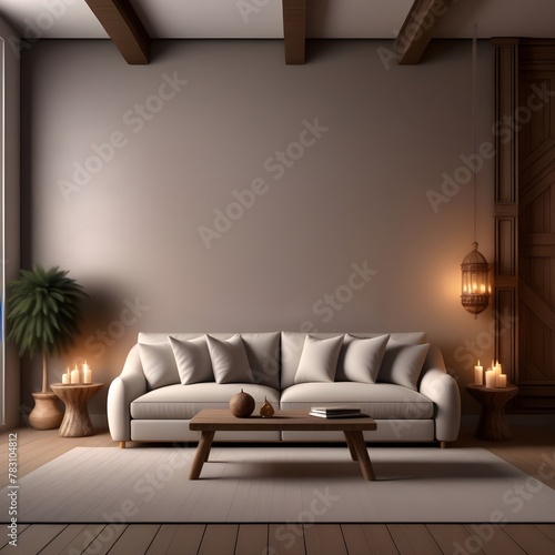 Minimal contemporary bohemian living room, interior mock up, neutral colors