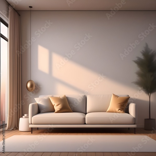Cozy minimal contemporary living room mock up, interior design mock up with neutral colors