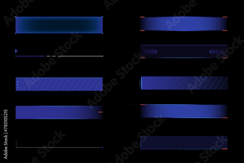 Vector illustration. Set of blank borders for information, graphs, charts. Bars with negative space to insert young information. Concept of broadcasting, sport, business, social media, data.