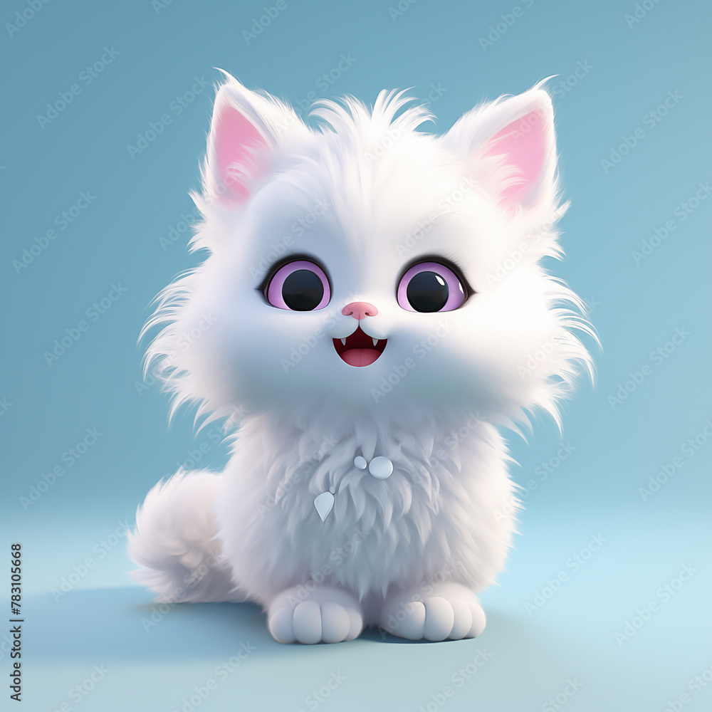 adorable kawaii baby kitten playing outside in nature. look like modern animation style. Bright and cute, kid-friendly