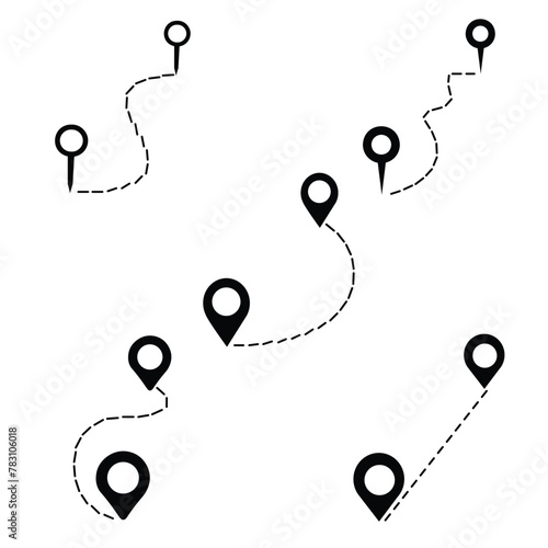 Set map distance measuring icon, pin map marker pointer sign, GPS location flat symbol
