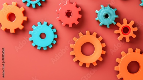 Colorful Gears on Red Surface