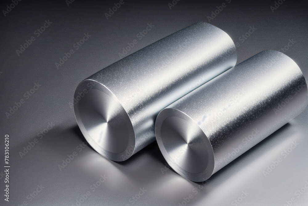 Silver cylinder on a gray background. Silver cylinder on a gray background.