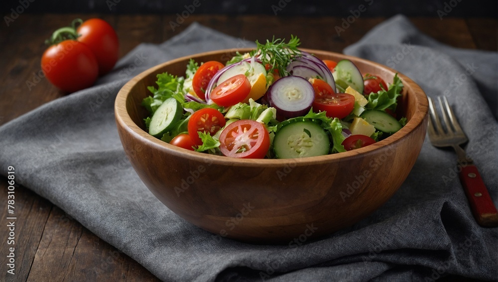 Vegetable salad in a wooden bowl. Vegetable salad in a wooden bowl.
