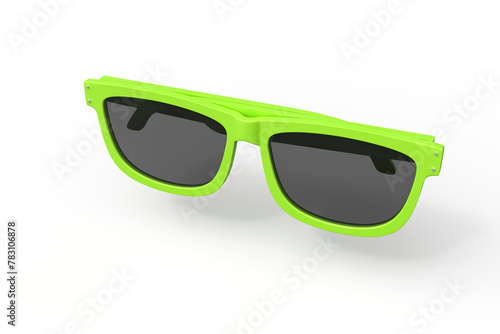 Green sunglasses angled on a plain background