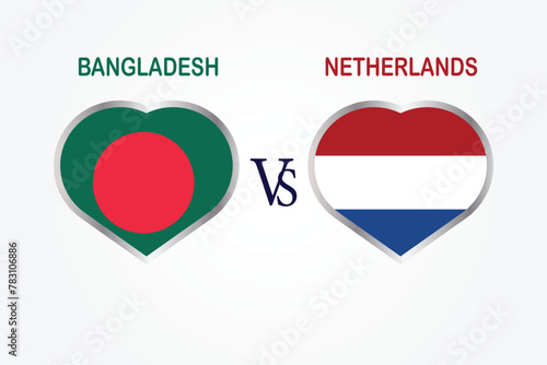 Bangladesh Vs Netherlands, Cricket Match concept with creative illustration of participant countries flag Batsman and Hearts isolated on white background