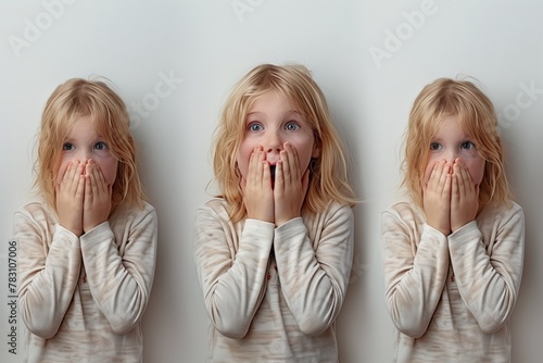 Three expressions of a young girl