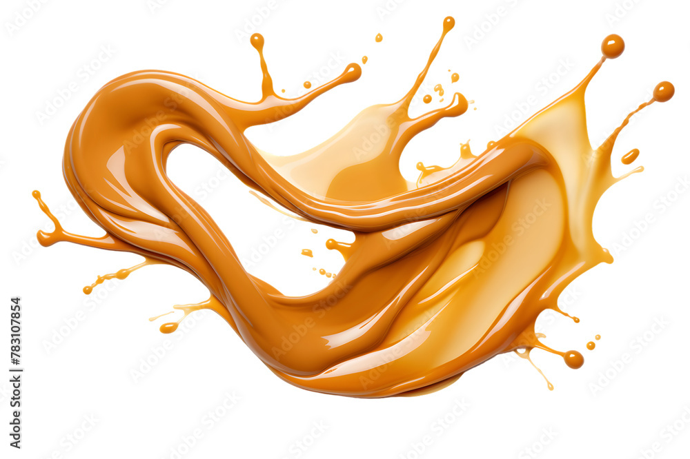 Liquid caramel wavy splash isolated on transparent background - obrazy, fototapety, plakaty 