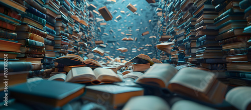 Ethereal Futuristic Library with Virtual Floating Books and Flipping Pages in Blurred Sci Fi Documentary Style