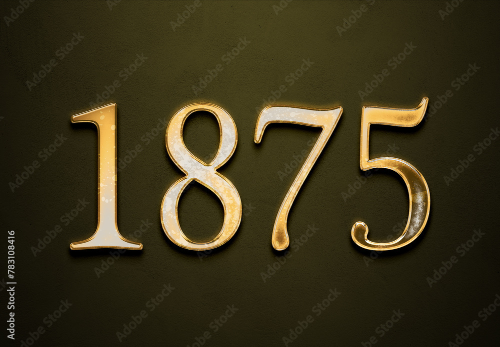 Old gold effect of 1875 number with 3D glossy style Mockup. Old gold effect of 1875 number with 3D glossy style Mockup.