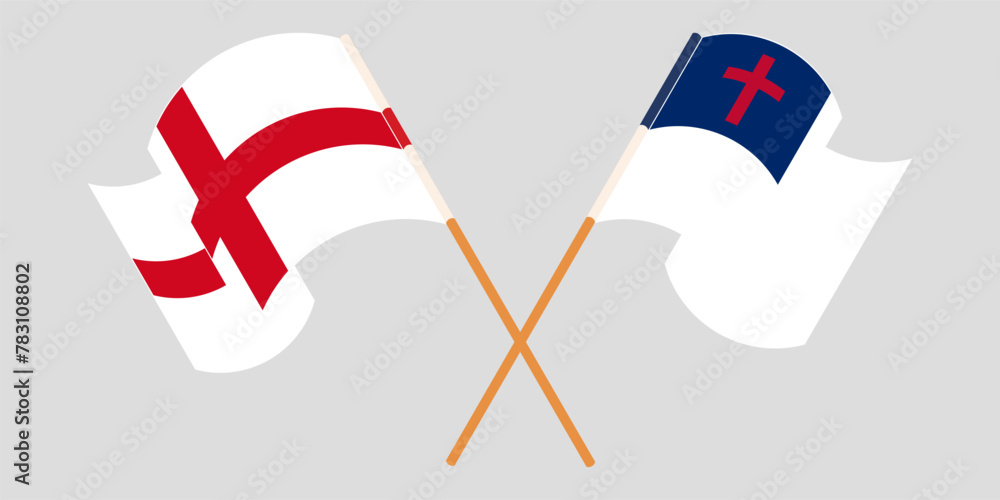Crossed and waving flags of England and christianity Crossed and waving flags of England and christianity